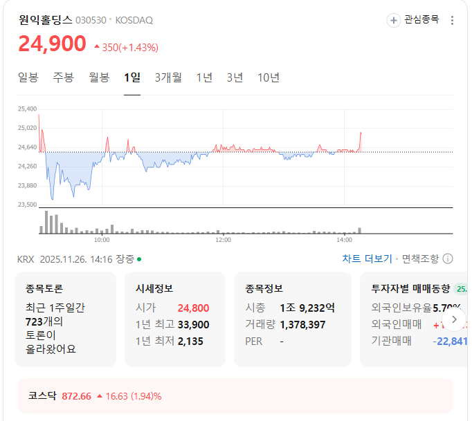 원익홀딩스 시세
