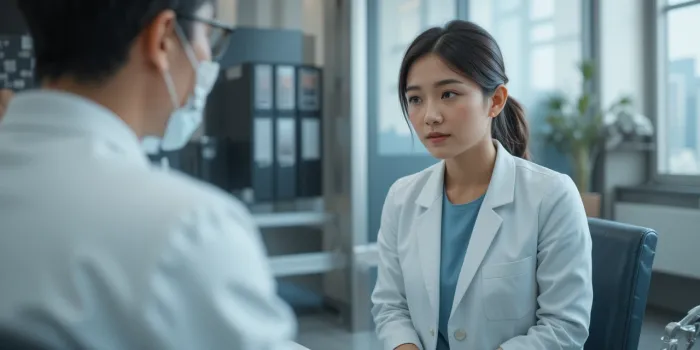 병원에서 고관절 상담하는 여성