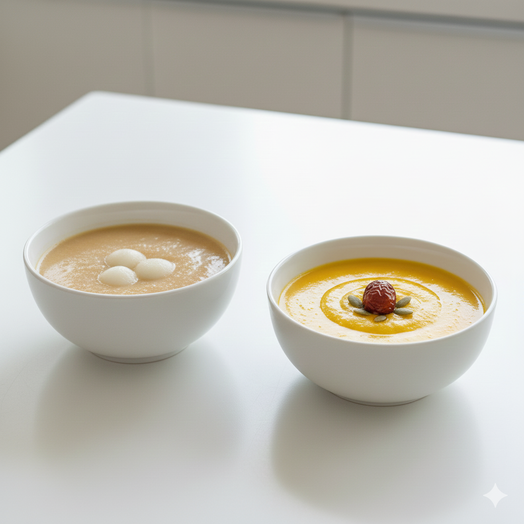 곱게 갈아 만든 단호박의 진한 노란빛이 감도는 달콤하고 부드러운 호박죽