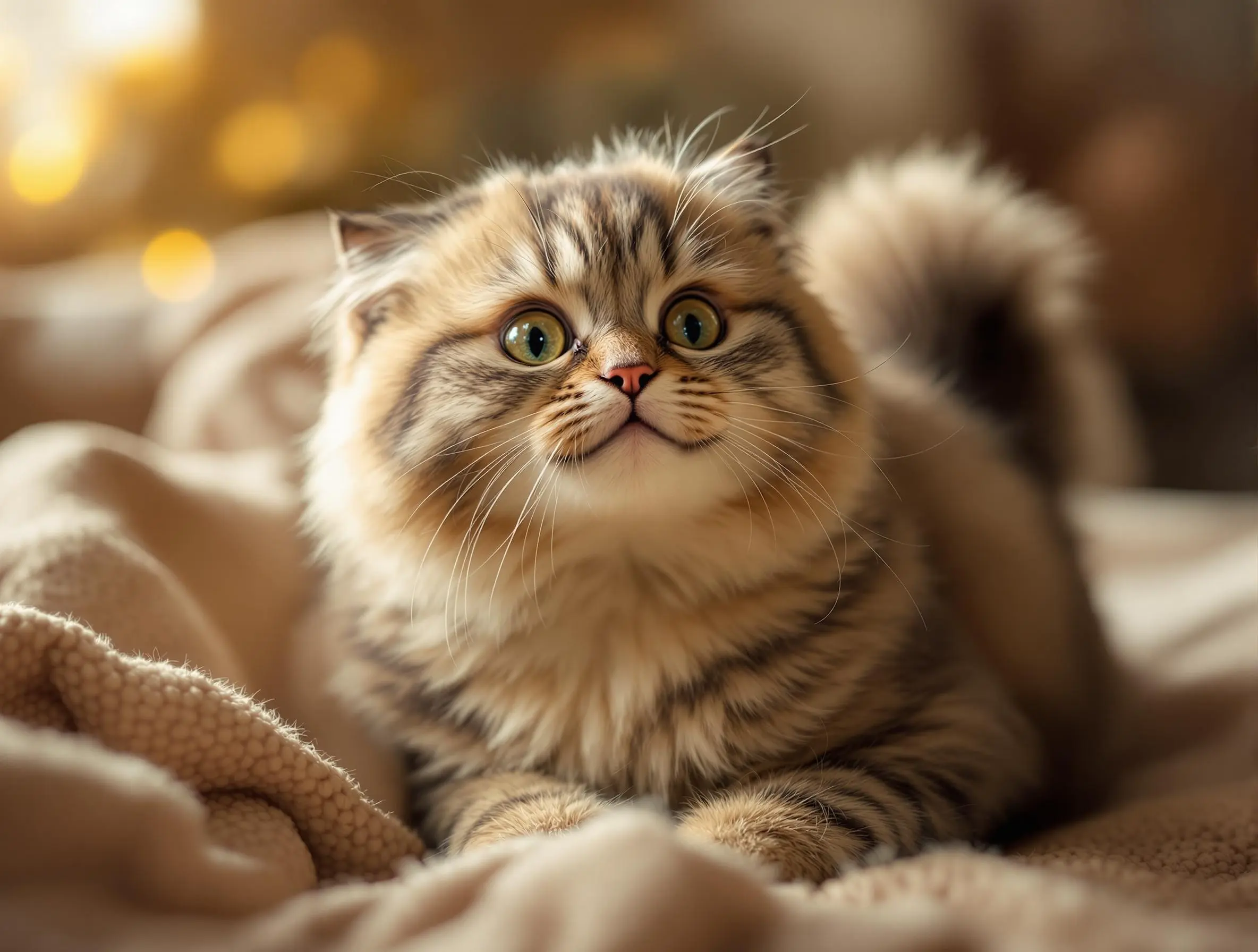 포근한 담요 위에서 편안하게 쉬고 있는 한국 고양이