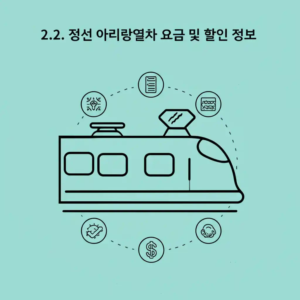 2.2. 정선 아리랑열차의 운임 및 할인 정보가 상세히 설명된 자료입니다.