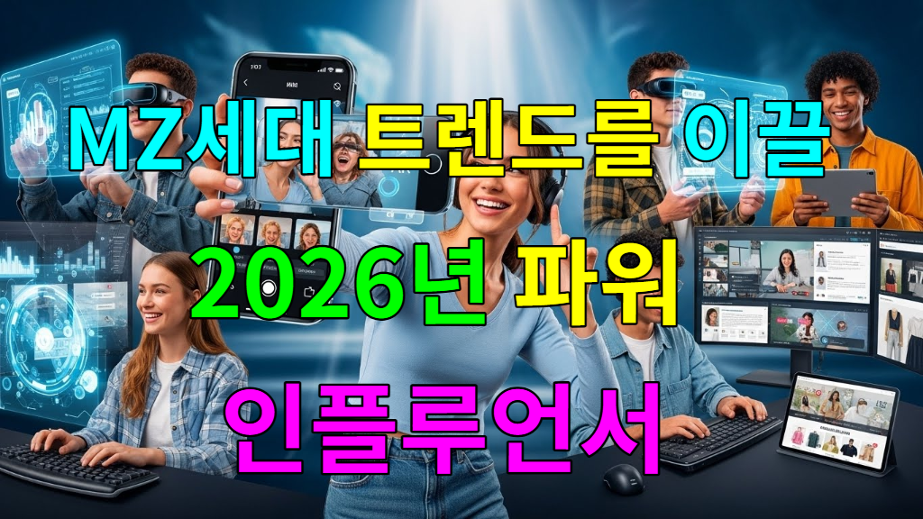 2026년 MZ세대 트렌드를 이끌어갈 파워 인플루언서들이 다양한 디지털 플랫폼과 소통하는 모습