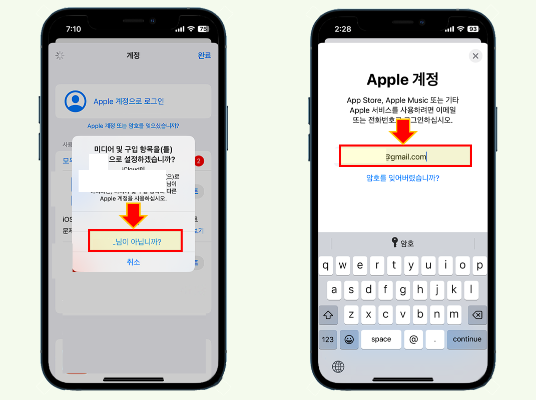 새로운 해외 Apple 계정으로 로그인하세요.