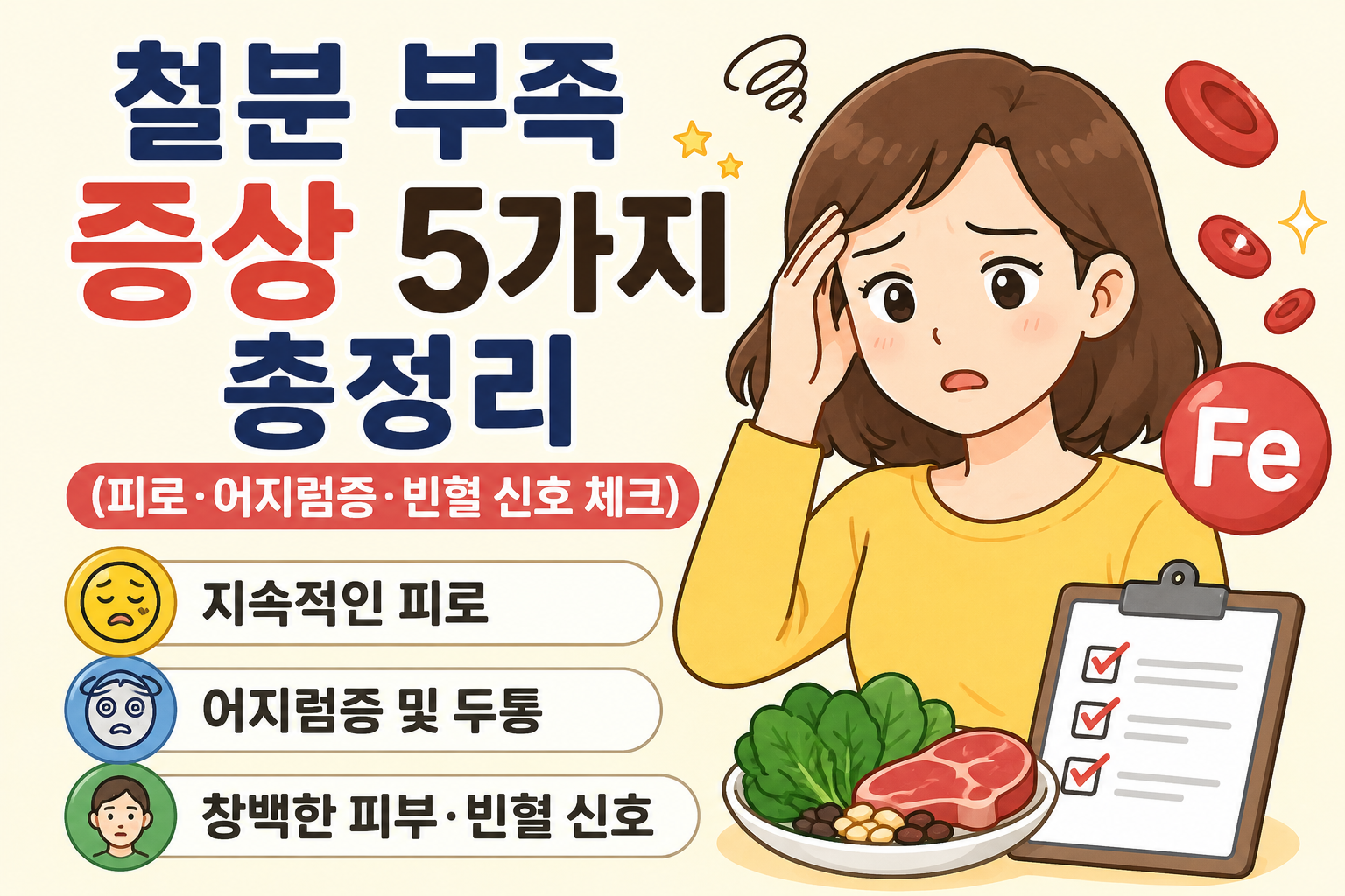 철분 부족 증상 5가지 총정리 (피로&middot;어지럼증&middot;빈혈 신호 체크) -사진-