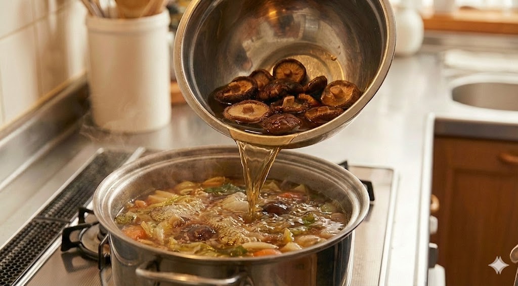 수용성 항암 성분과 감칠맛 성분인 구아닐산이 응축된 표고버섯 불린 물을 활용해 면역력 강화 효능을 온전히 섭취하는 조리법