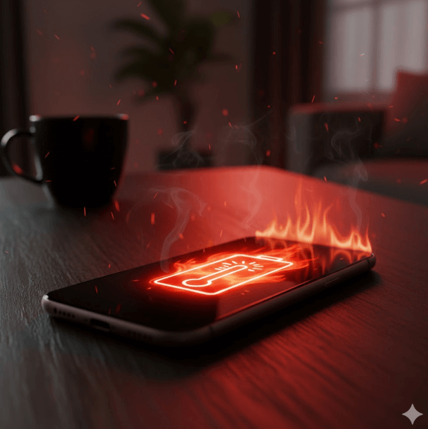 스마트폰이 열에 과열된 사진