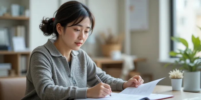 건강 문진표 작성하는 여성 모습