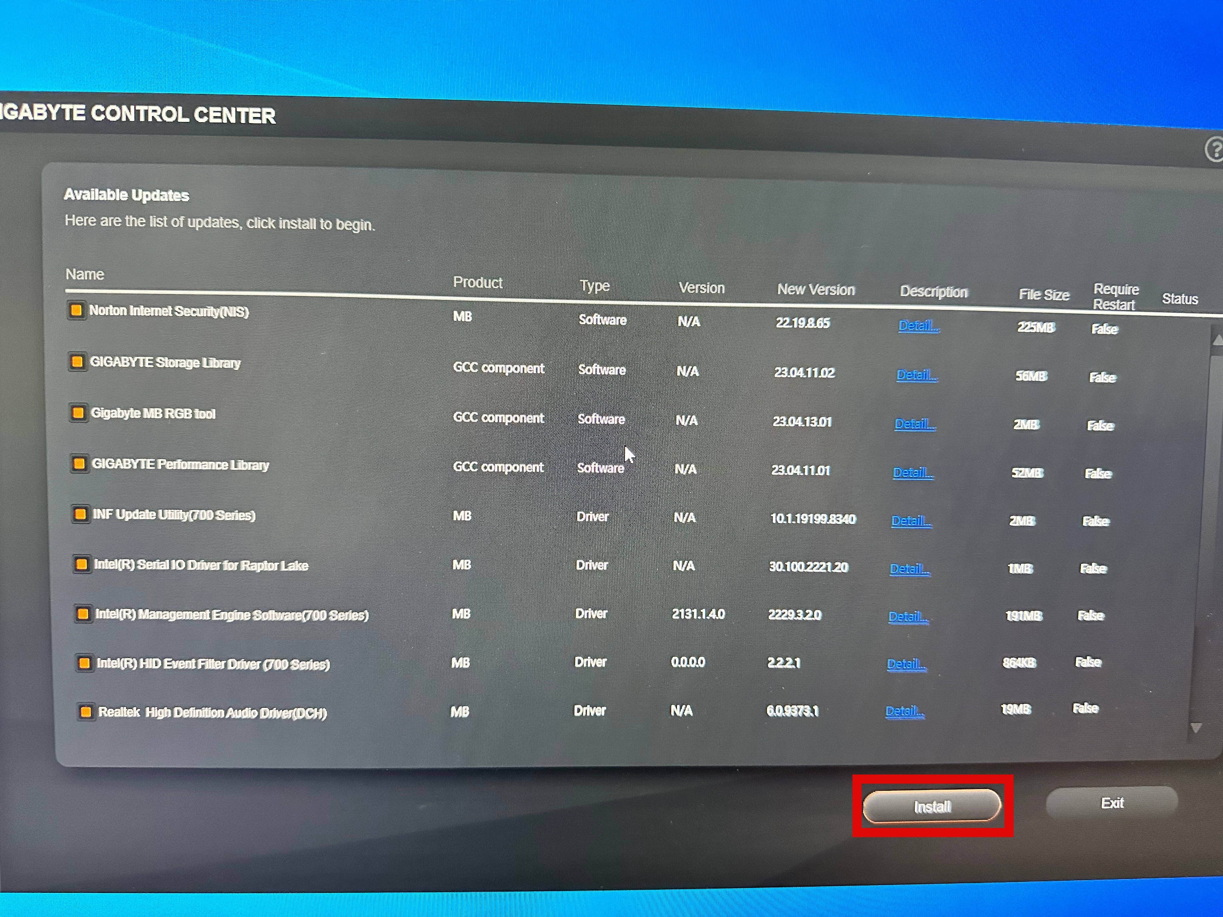 기가바이트 Control Center GCC 업데이트 설치