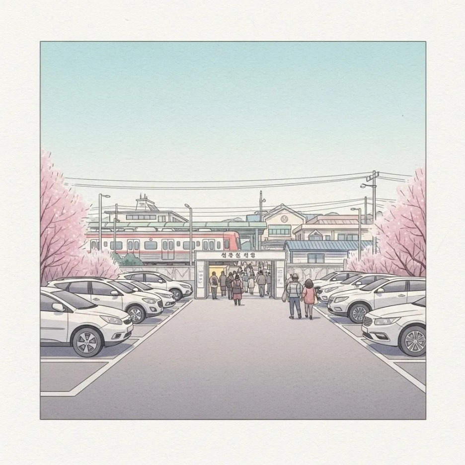 축제장 주차와 기차역의 풍경