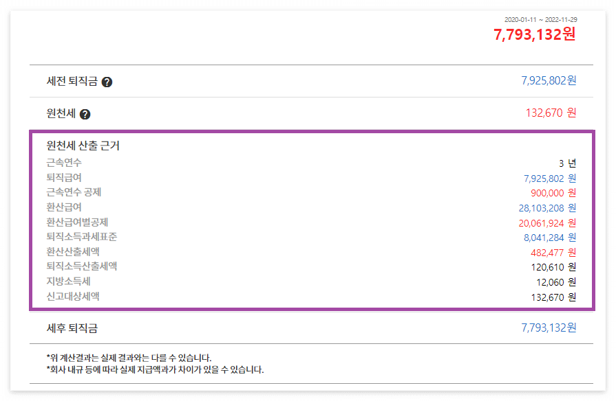 퇴직금 세금 자동계산, 퇴직금 계산기