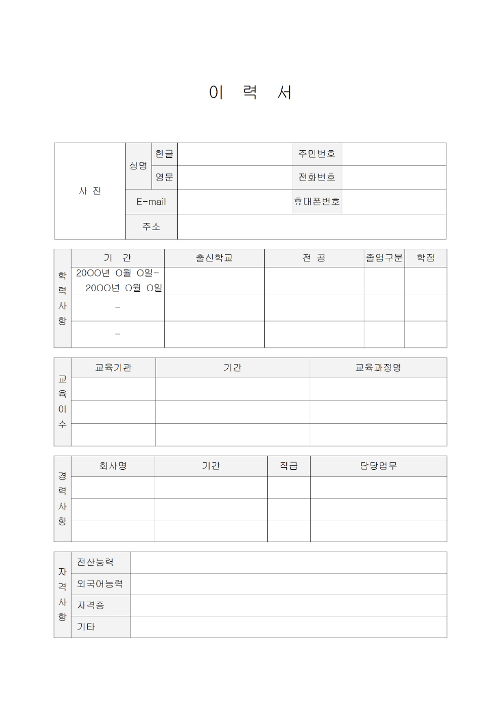 올바른 이력서 양식 선택