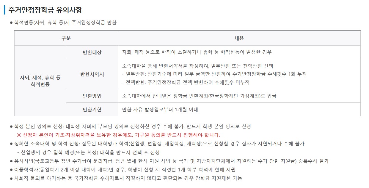 2025 주거안정장학금 신청조건