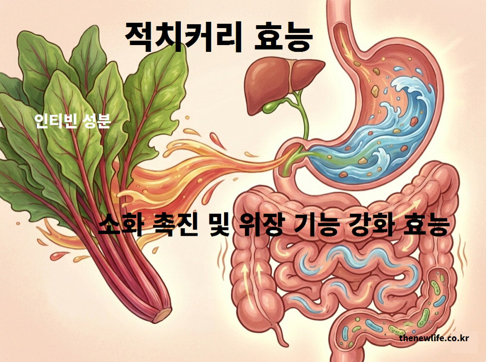 위액 분비를 돕고 위장 기능을 강화하는 인티빈 성분이 포함된 적치커리 효능 안내 이미지