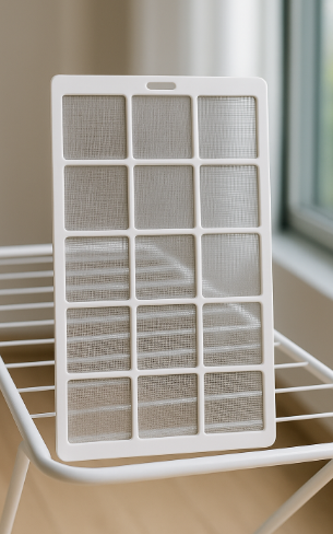 제습기 필터가 창가에서 건조 중인 모습