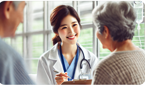 검진에 대해 환자에게 상세히 설명하는 의료진