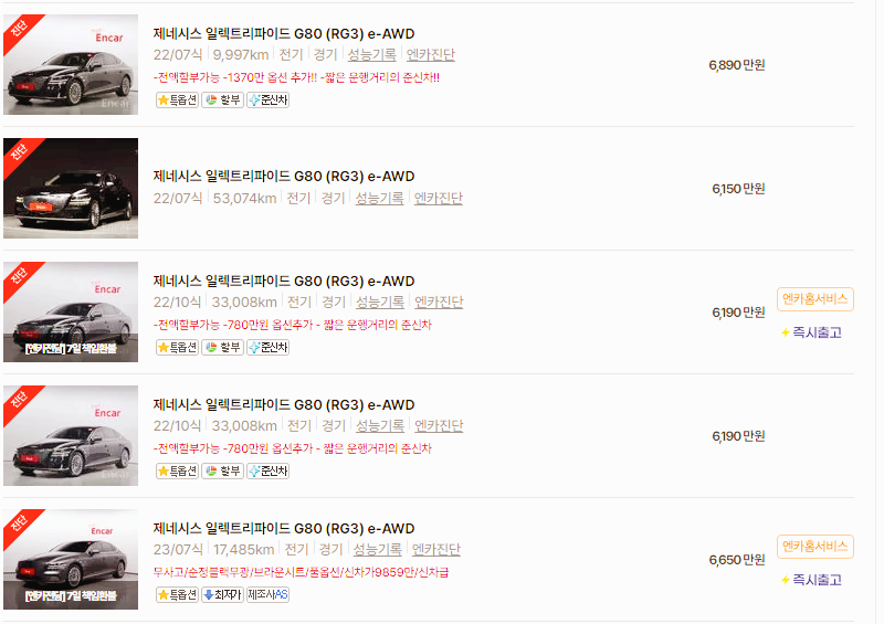 제네시스 G80 중고차 가격 시세표 24년10월