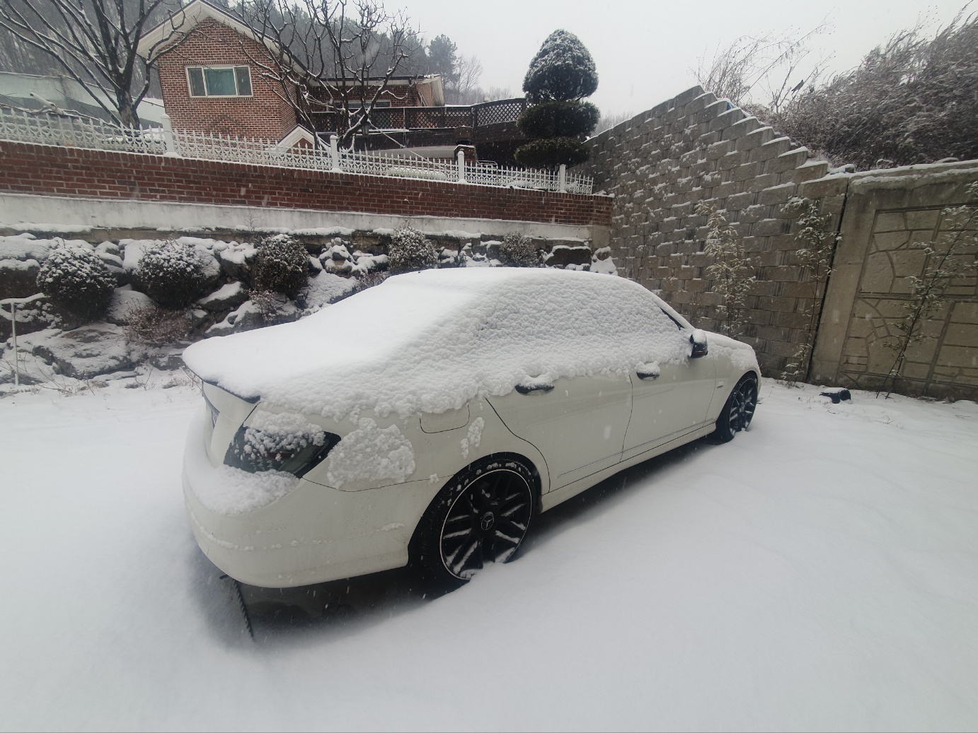 마당에_주차한_차량에_눈이_쌓인_모습