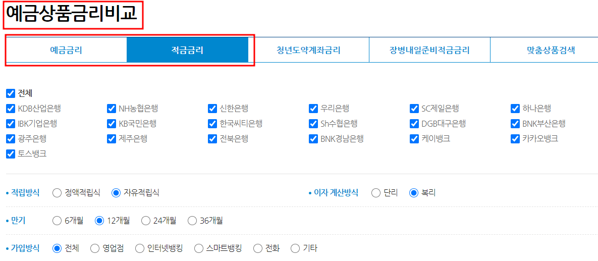 예금 상품 금리 비교