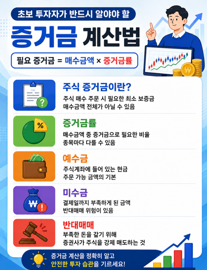 주식 증거금이란? 초보 투자자가 반드시 알아야 할 증거금 계산법 증거금률&middot;예수금&middot;미수금&middot;반대매매