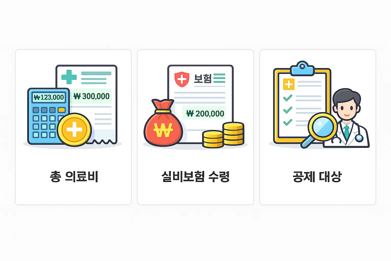 실비보험 수령액을 제외한 의료비 공제 계산 기준과 실제 연말정산 적용 공식을 시각적으로 정리한 안내 이미지입니다