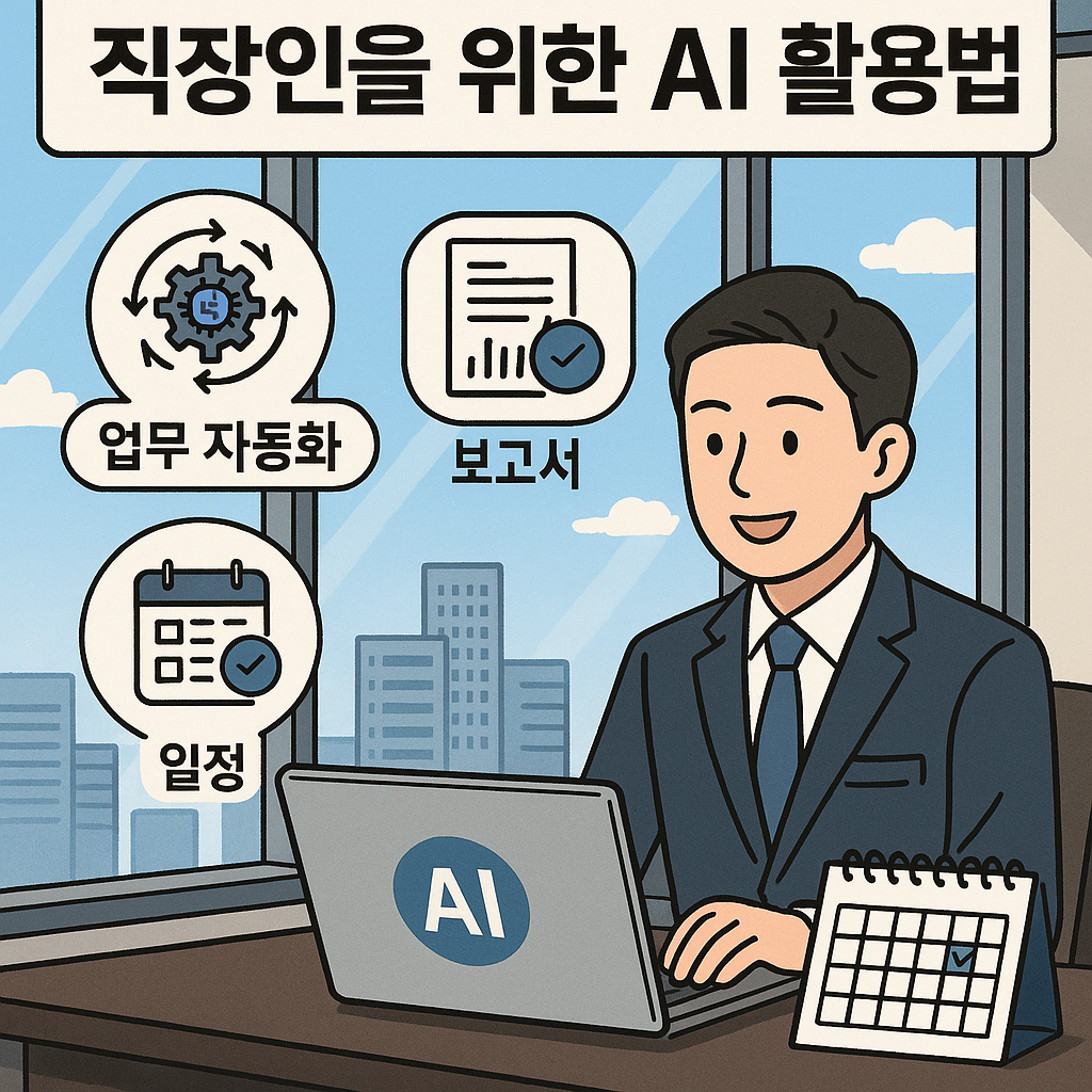 정장을 입은 남성이 컴퓨터를 보고 있는 그림.