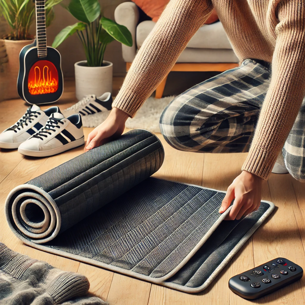 보관을 위해 말아 올릴 수 있는 카본매트&amp;#44; 이동성과 편리성 강조