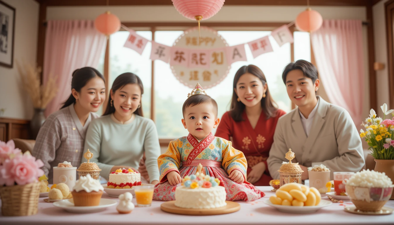 가족이 모여 돌잔치를 하는 모습