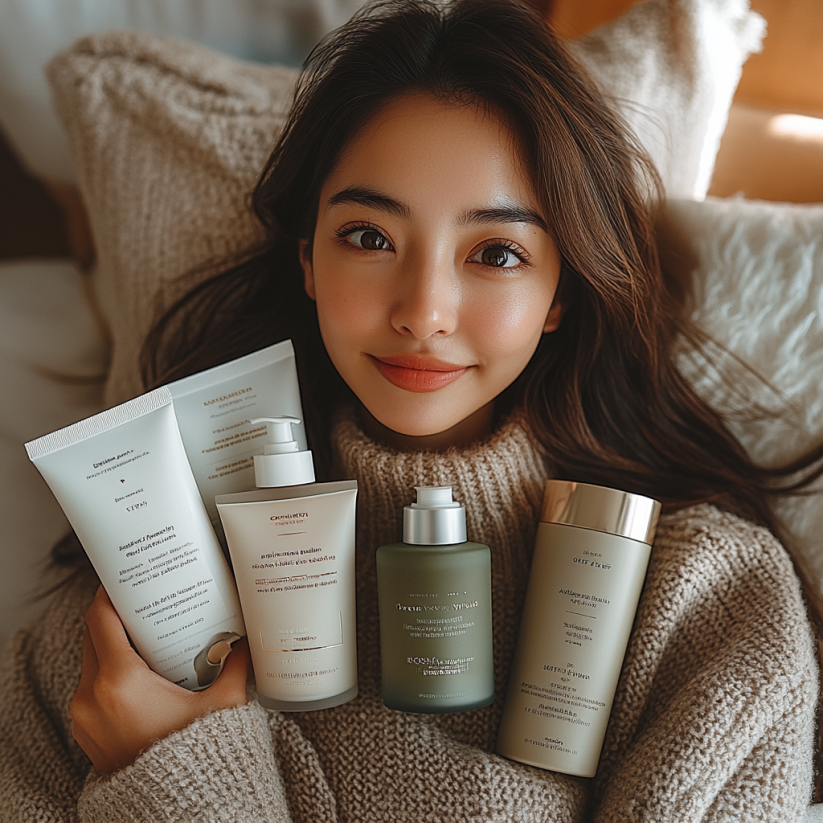 올리브영 베스트셀러 리뷰 - 2025년 인기 화장품 총정리. 젊은 여성이 화장품을 들고 있는 사진