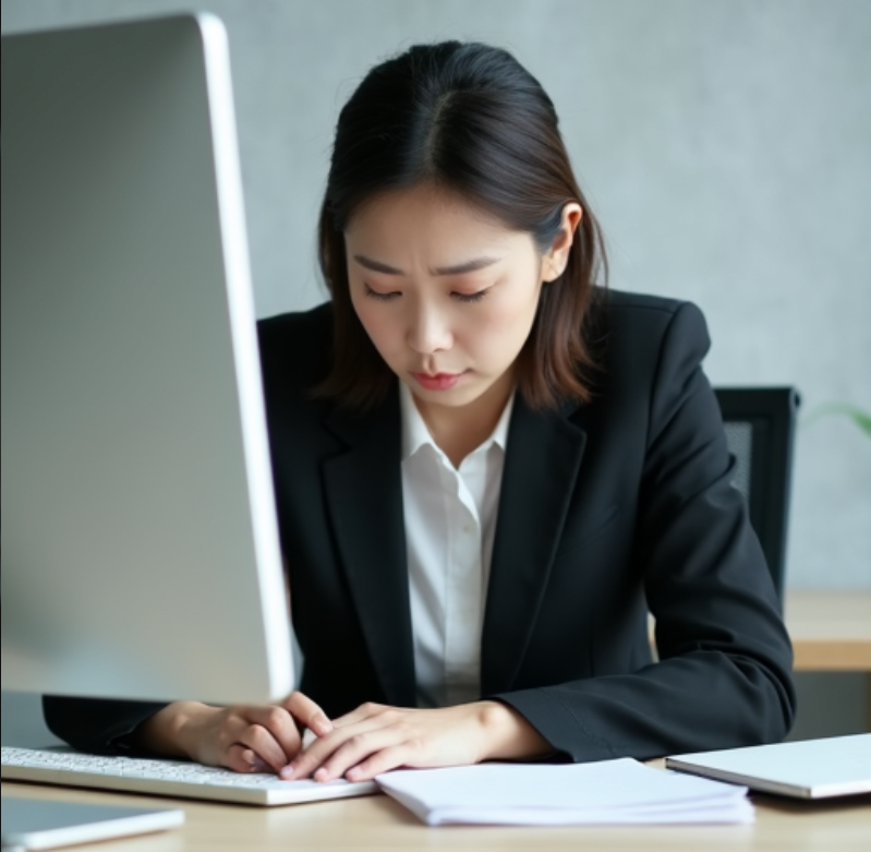 피곤해 보이는 사무실 직원