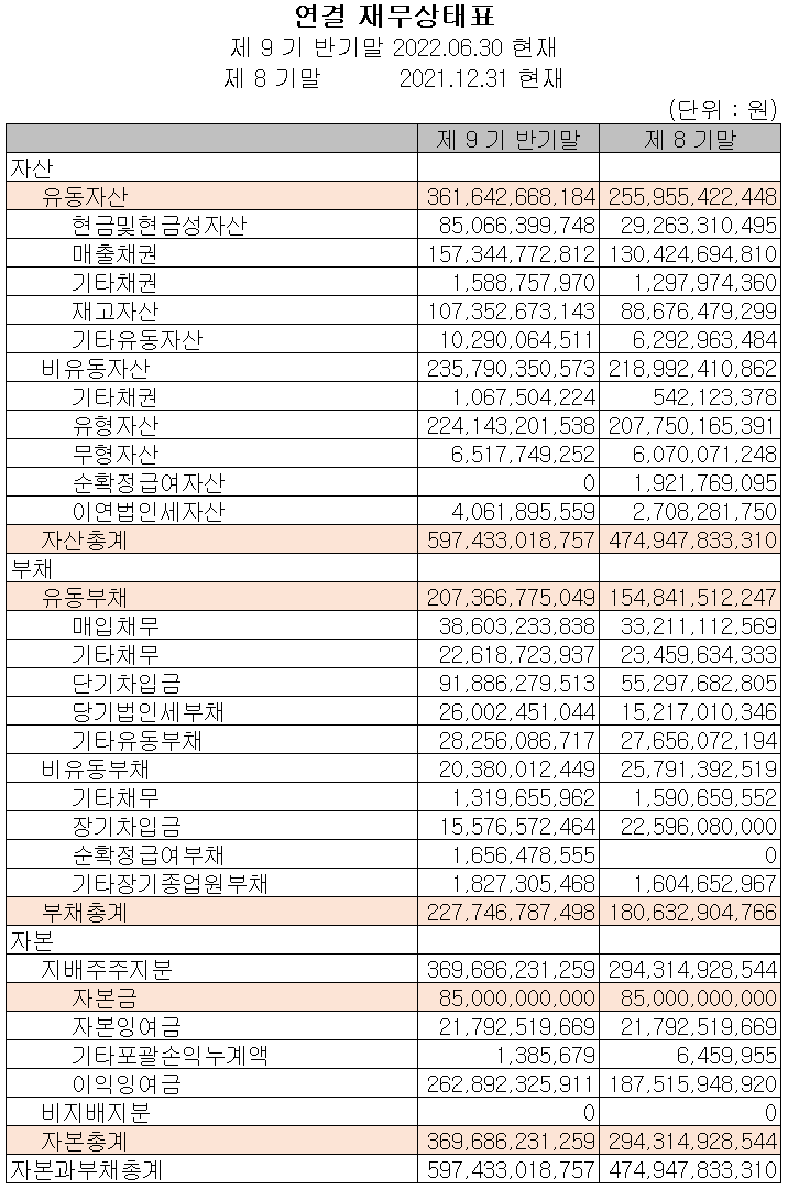 해성디에스 - 재무상태표