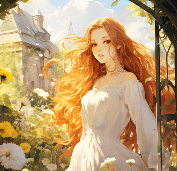 긴 파마머리를 한 갈색머리 아가씨가 정면을 바라보는 애니메이션이다. 매우 아름답고 주변에는 하얗고 노란 큰 꽃들이 가득하며 여자는 하얀 원피스를 입었다.