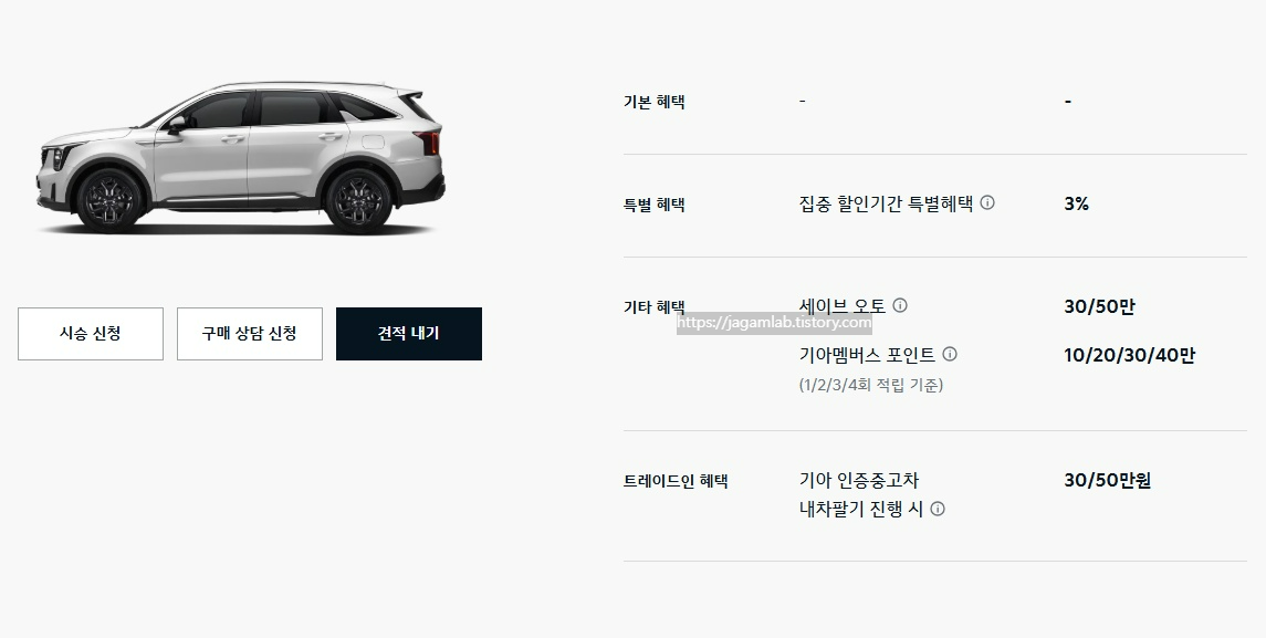 25년 11월 2026 쏘렌토 집중 할인기간 특별 혜택, 세이브 오토, 기아멤버스 포인트, 기아 인증중고차 내차 팔기 구매 혜택