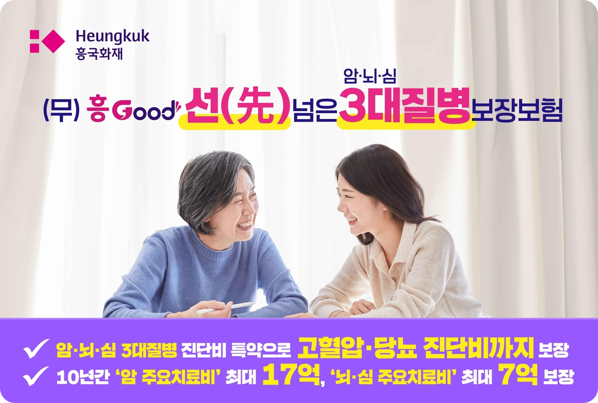 흥국화재 무배당 흥Good 선넘은 3대 질병 보장 보험 출시 암 뇌 혈관 질환 당뇨 고혈압 경증 보장