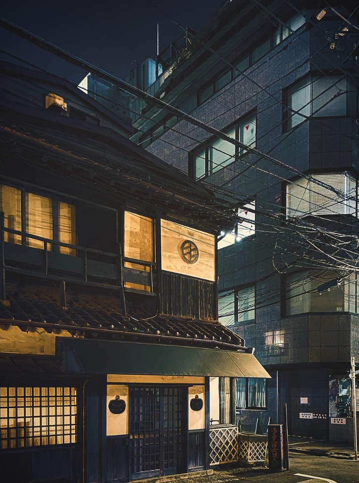 일본 오타루 밤 거리 사진