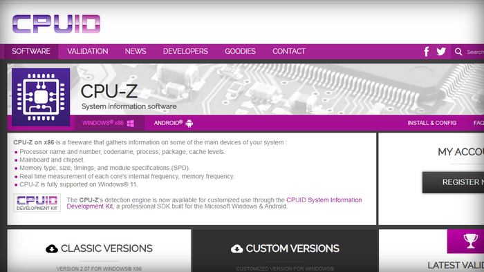 cpu-z홈페이지화면