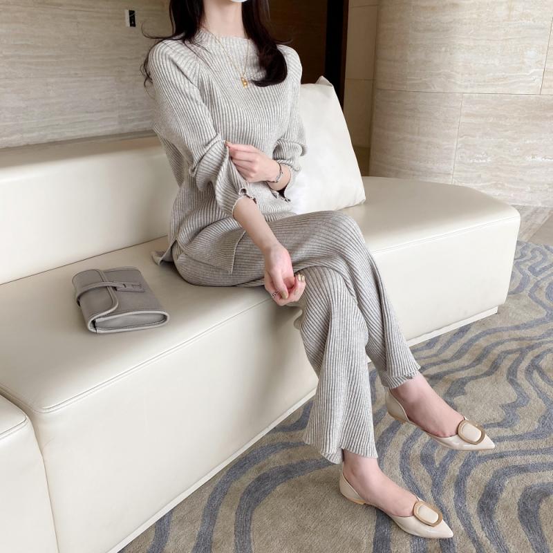 (당일) 노블 골지 니트 와이드 팬츠 세트 4col