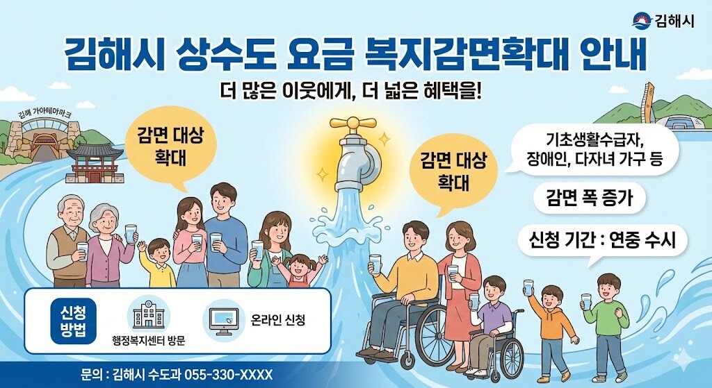 김해시 상수도 요금 복지감면확대 안내