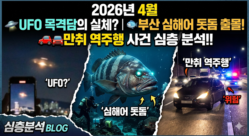 2026년 4월 UFO 목격담의 실체와 부산 심해어 돗돔 출몰, 만취 역주행 사건 심층 분석