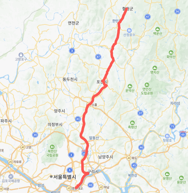 서울-철원-포천-3000번-버스-노선-지도