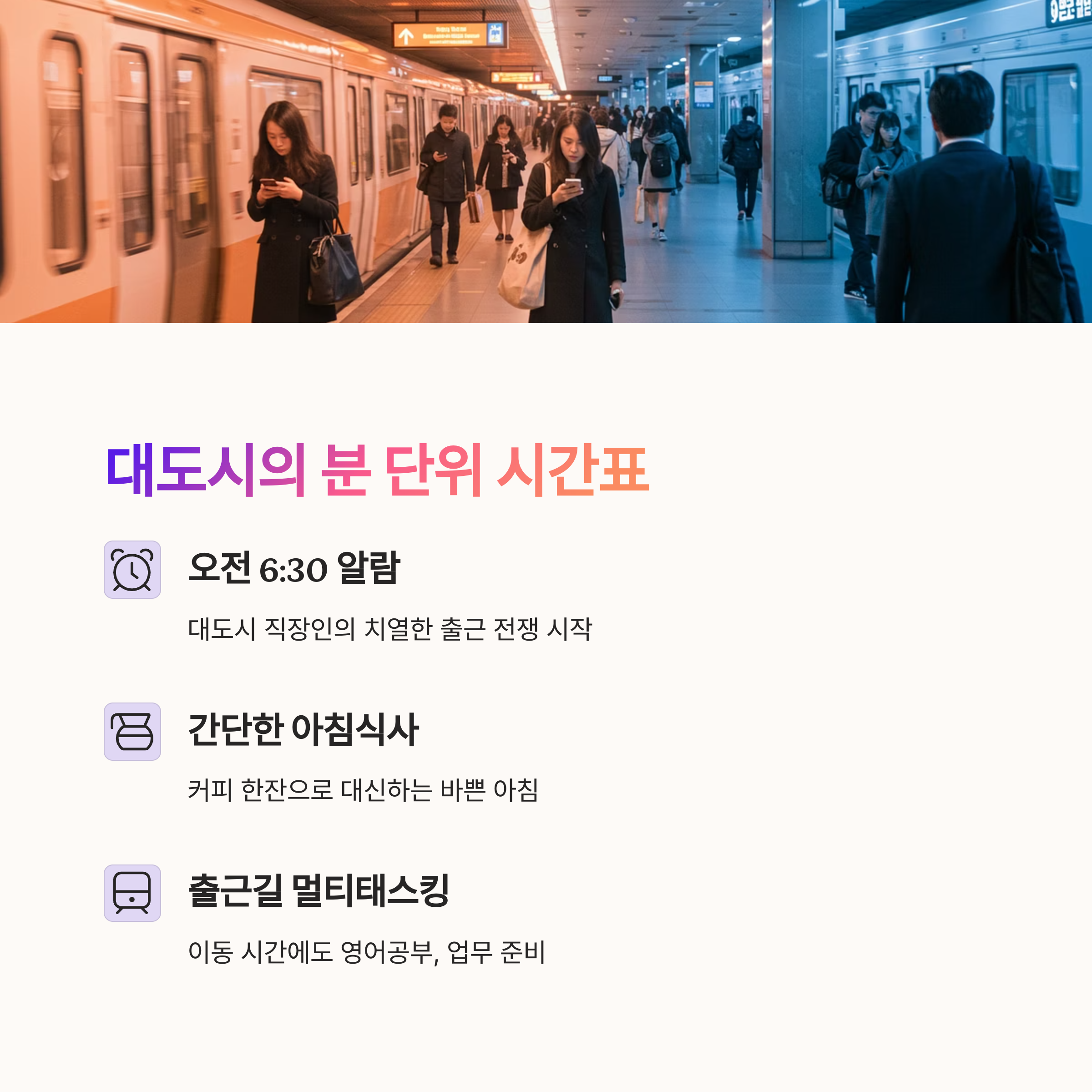 대도시 출근 루틴: 분 단위 시간표