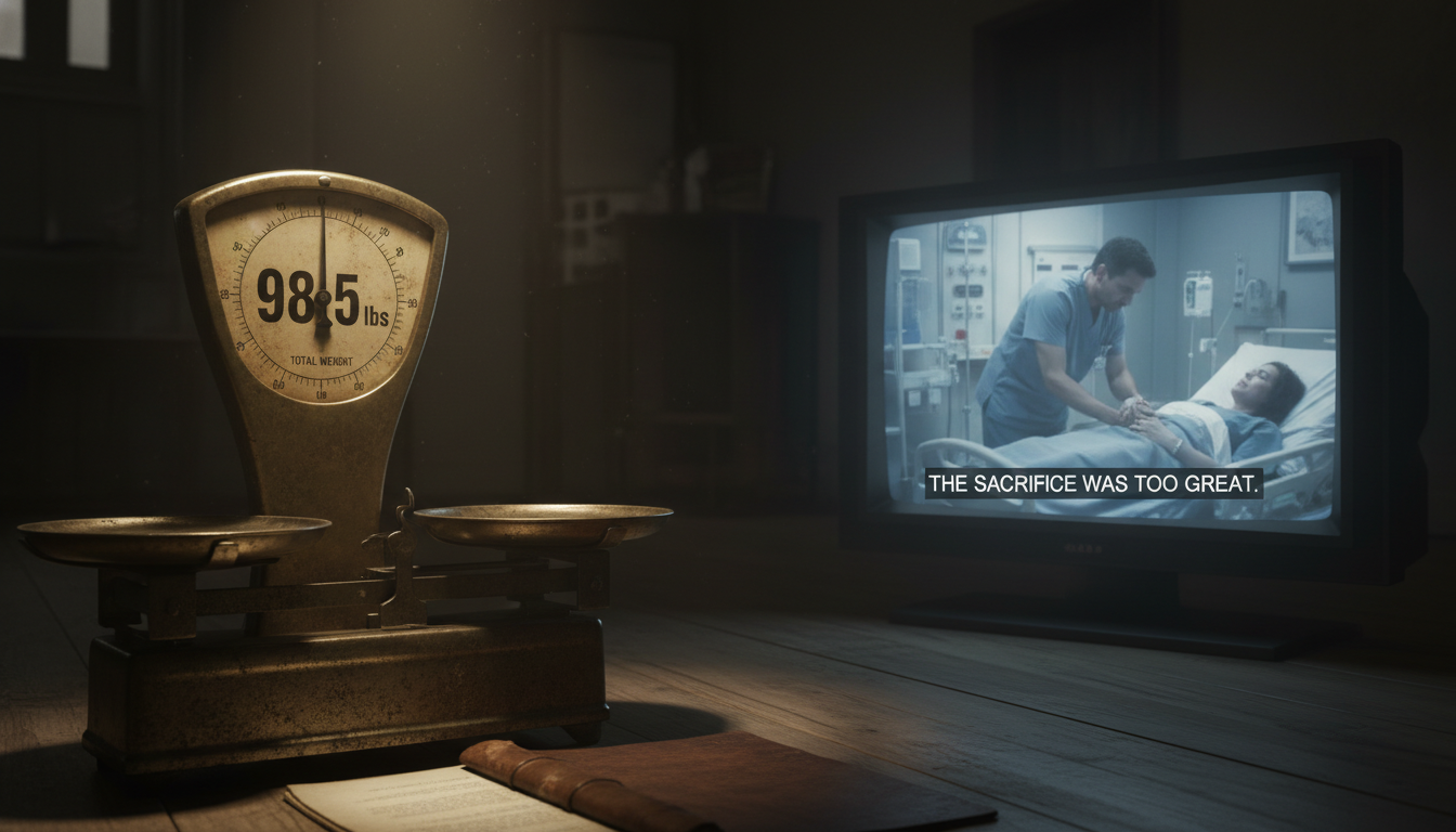 드라마 배역을 위해 37kg까지 체중을 감량한 혹독한 현실을 표현한 체중계 이미지