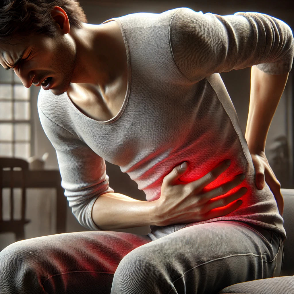 옆구리 통증을 호소하는 남자 이미지