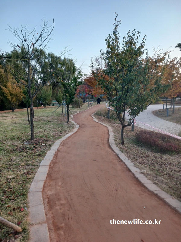 장자호수공원 초겨울 풍경 속에서 이어지는 실외 황토길 장소 모습