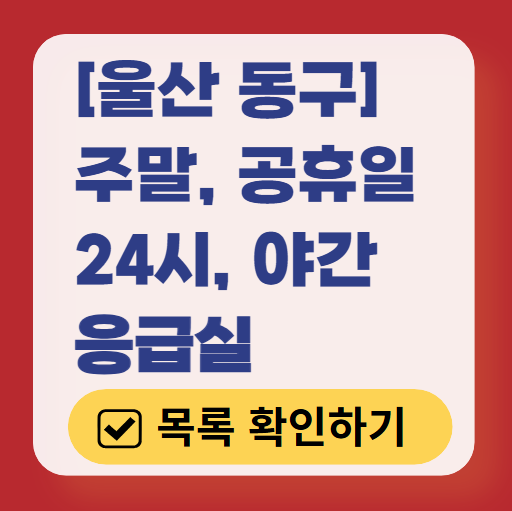 울산 동구 응급실 운영 병원 리스트 ❘ 주말, 토요일, 일요일, 공휴일 응급의학과 ❘ 24시 야간 응급진료 가능한 곳