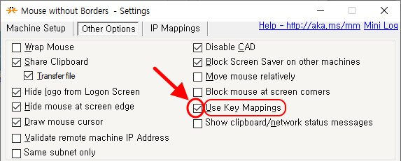 Mouse without Borders Settings의 Other Options 화면