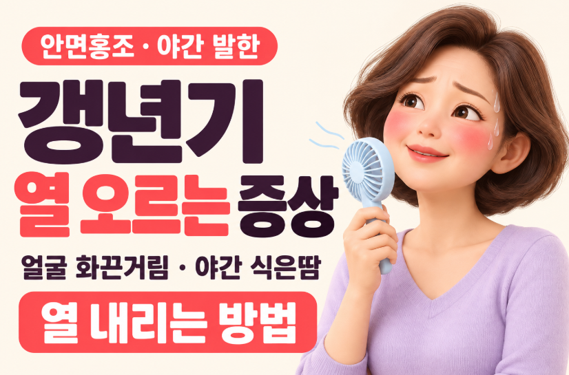 갱년기 열 오르는 증상 총정리｜얼굴 화끈거림&middot;안면홍조&middot;야간 식은땀&middot;열 내리는 방법