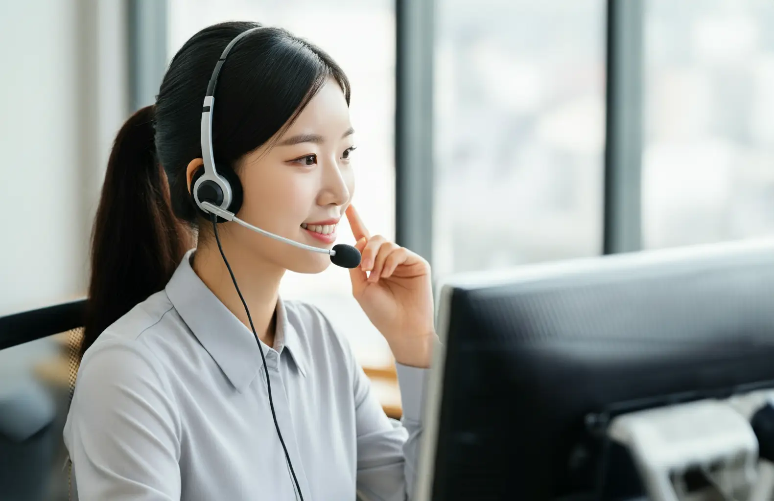 콜센터에서 상담을 하는 여성