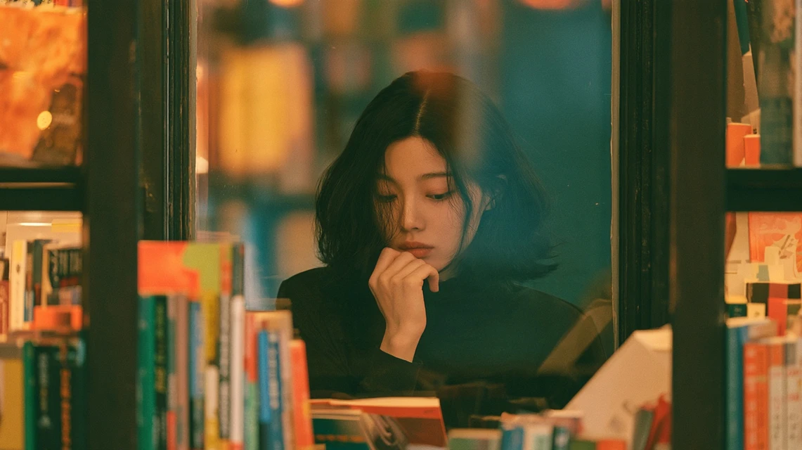 독서 모임 후 만족스럽게 책을 정리하는 모습