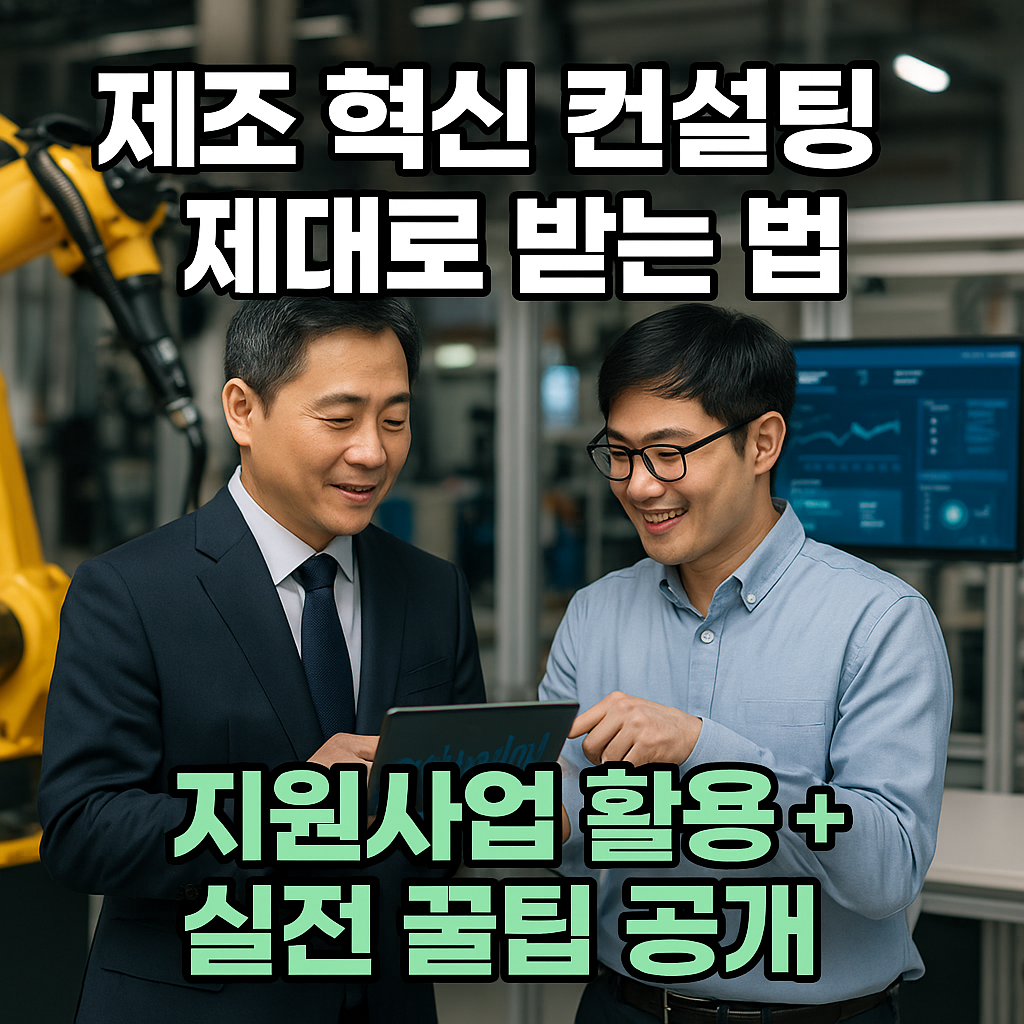 제조업체 생산 현장에서 태블릿으로 생산 데이터를 확인하고 협의하는 컨설턴트와 생산라인 책임자