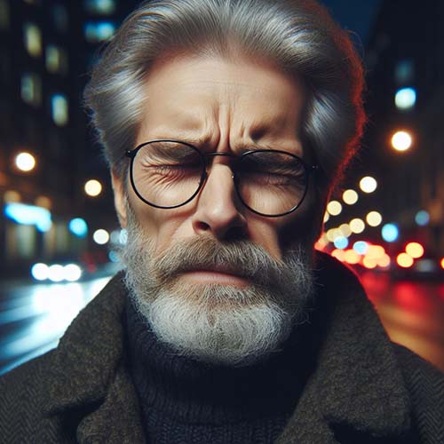 야간-조명에-눈이부셔-눈을-찡그리고-있는-60대-남성